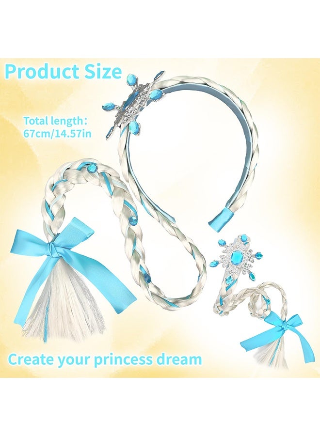 طوق رأس بضفائر أميرة، طوق شعر بضفائر شعر مستعار لطيف، أطواق رأس مضفرة للبنات لزي أميرة الثلج المتجمد، إكسسوارات تنكرية للبنات والأطفال الصغار، هدية مثالية لحفلات أعياد الميلاد والكريسماس والكوسبلاي (أزرق) - Image 2
