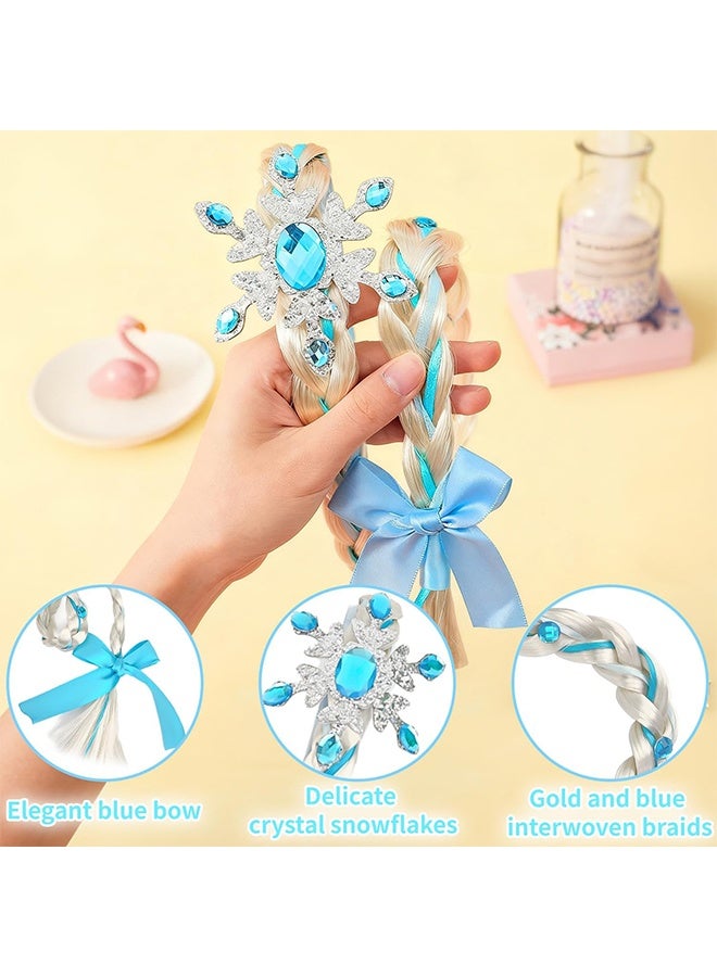 طوق رأس بضفائر أميرة، طوق شعر بضفائر شعر مستعار لطيف، أطواق رأس مضفرة للبنات لزي أميرة الثلج المتجمد، إكسسوارات تنكرية للبنات والأطفال الصغار، هدية مثالية لحفلات أعياد الميلاد والكريسماس والكوسبلاي (أزرق) - Image 3