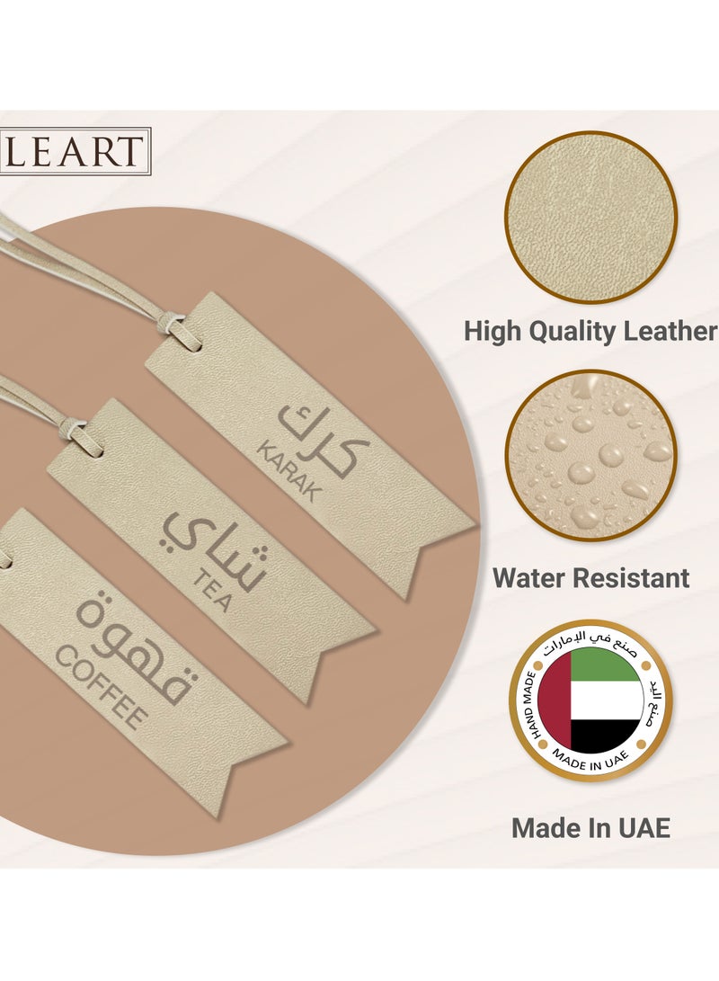 LeArt Rectangle Dallah Flask Tags - Dallah Coffee Pot, Tea, Coffee and Karak Tag | Dallah Tags (Camel - Set of 3)  - Image 3