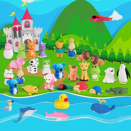 Oligitdi Cartoon Erasers Animal Eraser for Kids Different Shapes Pencil Erasers 3D Jungle Theme Cute Toy Fun Small Stylish Colourful Mini Cartoon Erasers for Gift-Set of 30(Random Style)Multi-Color - Image 4