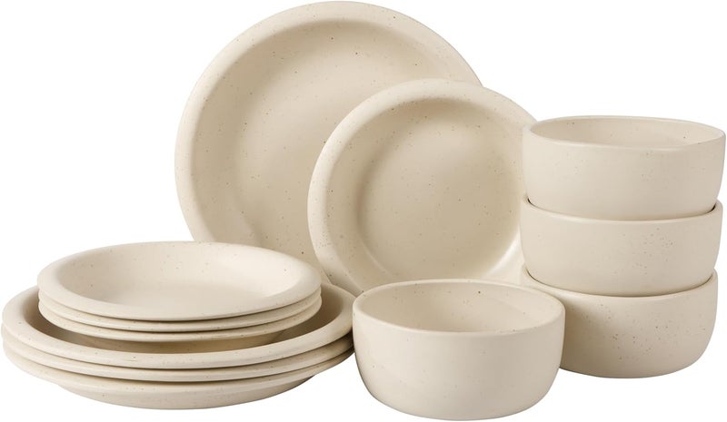 Bloomhouse Oprahs Favorite Things  Corsica Clay 12 Piece Stoneware Reactive Glaze Dinnerware Set  Sea Salt White - Image 1