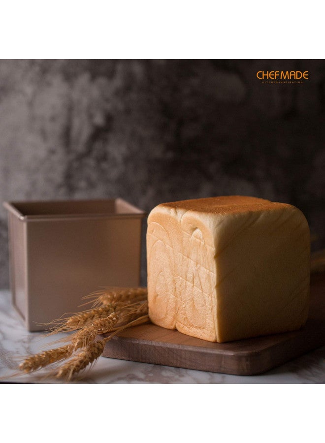 CHEFMADE Mini Pullman Loaf Pan with Lid, 0.55Lb Dough Capacity Non-Stick Rectangle Flat Toast Box for Oven Baking 3.9" x 3.9"x 3.9"(Champagne Gold) - Image 5