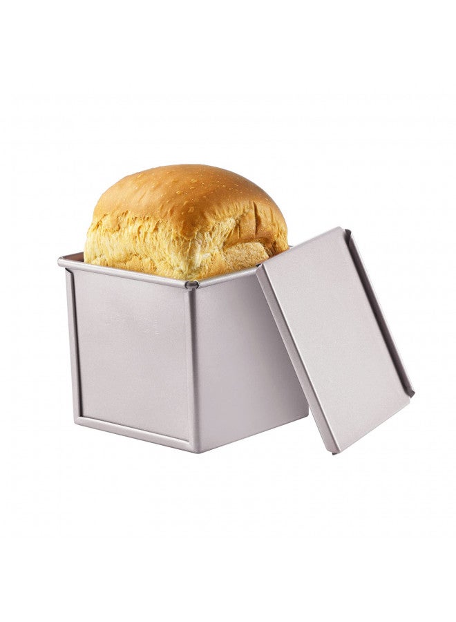 CHEFMADE Mini Pullman Loaf Pan with Lid, 0.55Lb Dough Capacity Non-Stick Rectangle Flat Toast Box for Oven Baking 3.9" x 3.9"x 3.9"(Champagne Gold) - Image 1