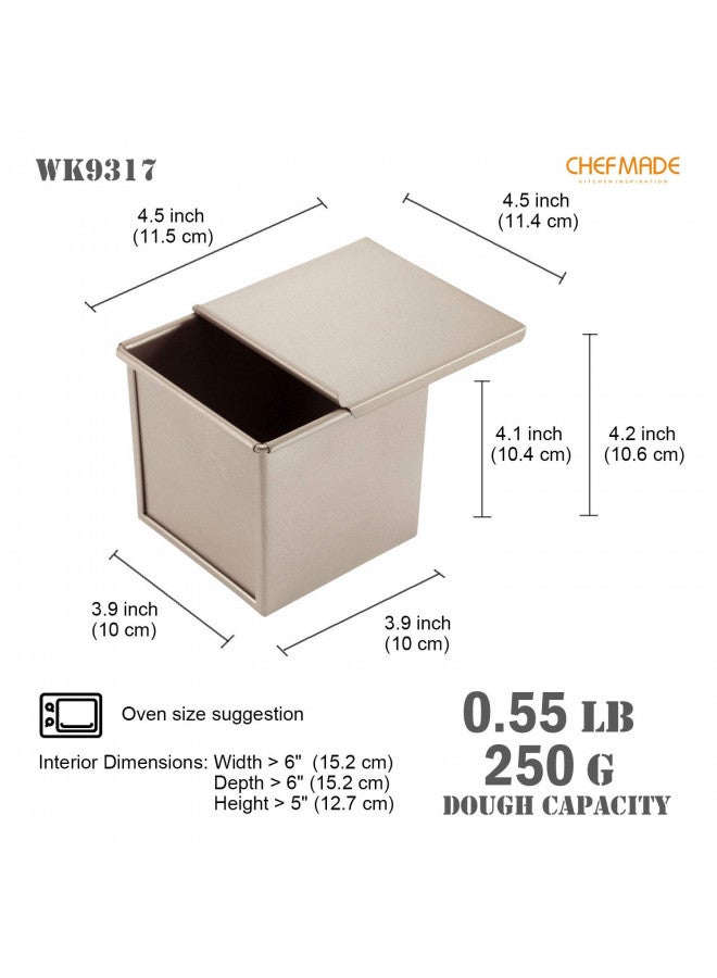 CHEFMADE Mini Pullman Loaf Pan with Lid, 0.55Lb Dough Capacity Non-Stick Rectangle Flat Toast Box for Oven Baking 3.9" x 3.9"x 3.9"(Champagne Gold) - Image 2