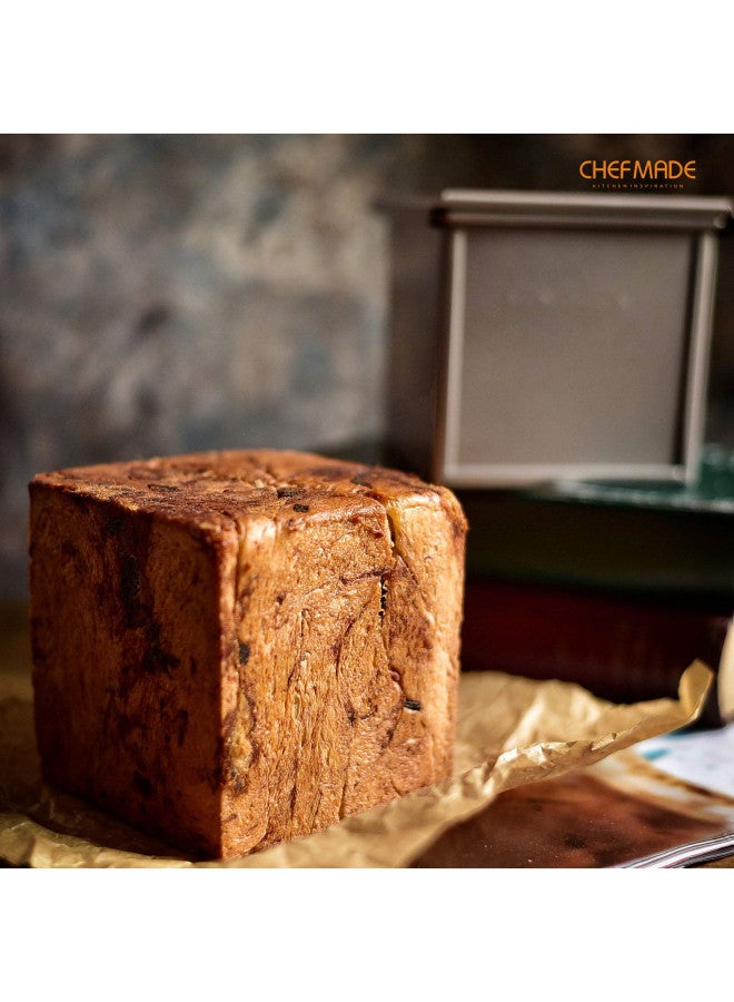 CHEFMADE Mini Pullman Loaf Pan with Lid, 0.55Lb Dough Capacity Non-Stick Rectangle Flat Toast Box for Oven Baking 3.9" x 3.9"x 3.9"(Champagne Gold) - Image 3