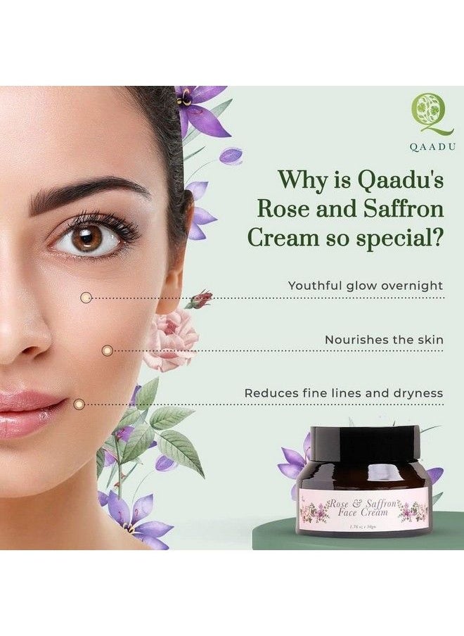 QAADU Rose & Saffron Face Cream For Fine Lines Wrinkles And Patchy Complexion ; Essential Oils Helps Reduce Black & White Heads Suitable For All Skin Type ; 50G.  - Image 3