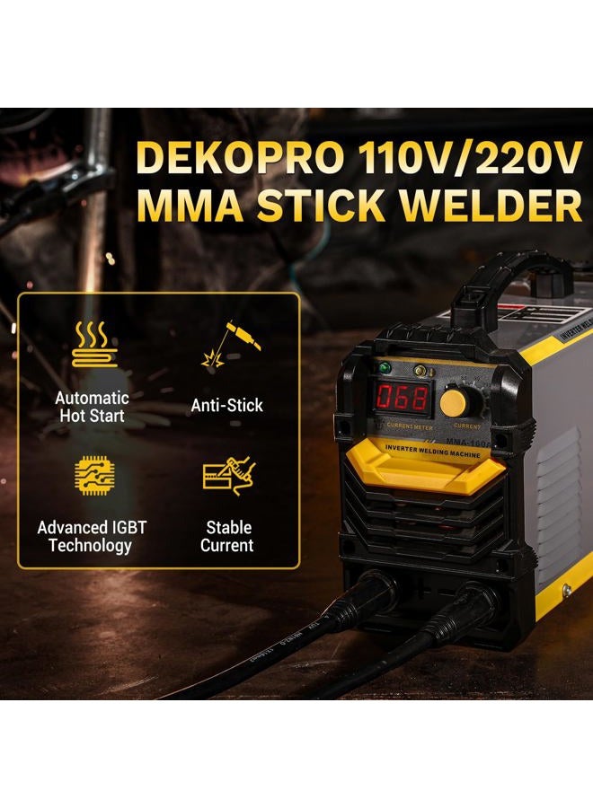 DEKOPRO 110/220V MMA Welder,160A ARC Welder Machine IGBT Digital Display LCD Hot Start Welder with Electrode Holder,Work Clamp, Input Power Adapter Cable and Brush - Image 2