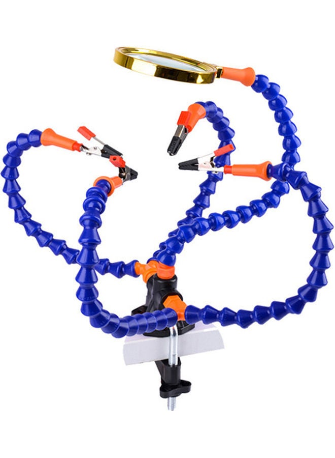 NIBEMINENT 3 Hole 5 Arms Ajustable Clip Simple Welding Platform 5X Magnifier PCB Repairing Blue 17.5x9.5x11cm - Image 1