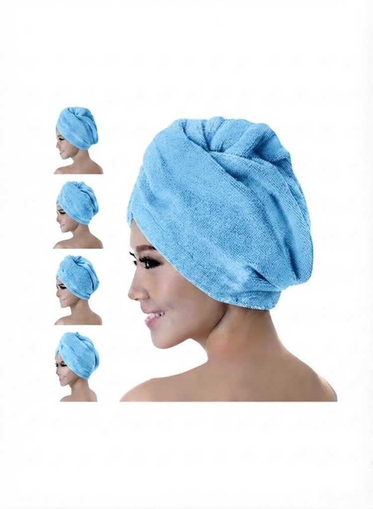 Microfiber Quick-Dry Hair Drying Towel Wrap with Flower Design - Blue - Image 1
