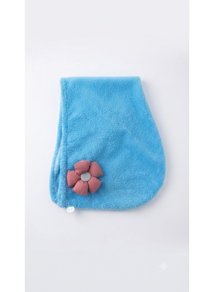 Microfiber Quick-Dry Hair Drying Towel Wrap with Flower Design - Blue - Image 2