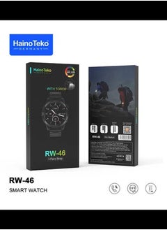 Haino Teko Smart Watch RW46 Round Screen Super Size AMOLED Display With Torch Built-in and 3 Pair Straps and Wireless Charger For Gents and Boys  - Image 4