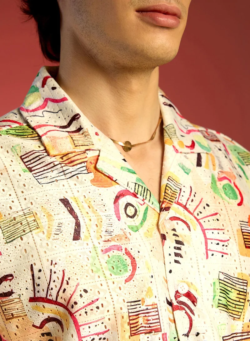 كامبوس سوترا Men's Multicolour Mesh Graphic Shirt