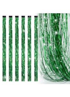 Edoneery 197 Inch Clip In Hair Tinsel Fairy Hair Tinsel Kit Clips Clip On Glitter Hair Tinsel Extensions Green 