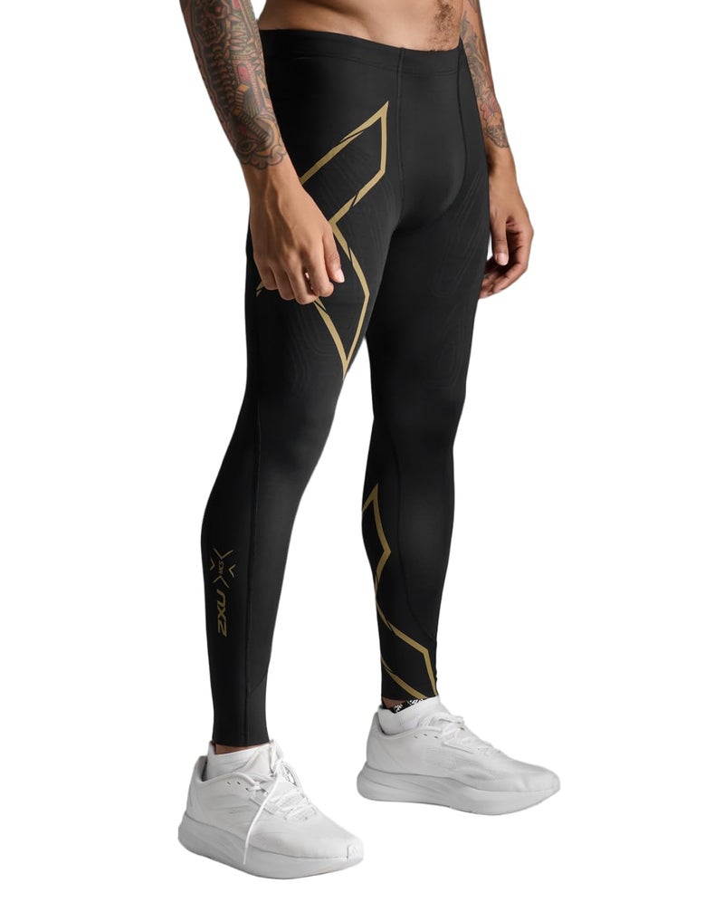2XU Mens Light Speed Compression Tights Small Black/Gold Reflective - Image 3