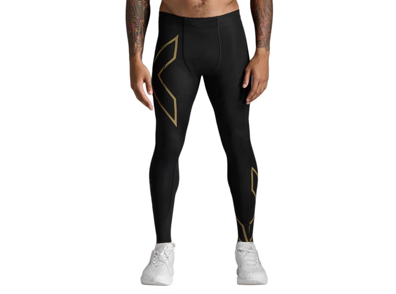 2XU Mens Light Speed Compression Tights Small Black/Gold Reflective - Image 2