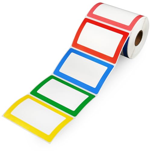 LotFancy 500pcs Name Tag Stickers, 3.5" x 2.25", 5 Colors, Plain Labels, Adhesive Tags with Perforated Line for School Office Home - Image 1