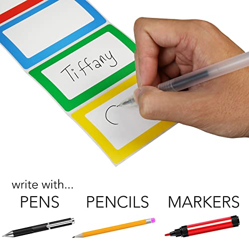 LotFancy 500pcs Name Tag Stickers, 3.5" x 2.25", 5 Colors, Plain Labels, Adhesive Tags with Perforated Line for School Office Home - Image 3