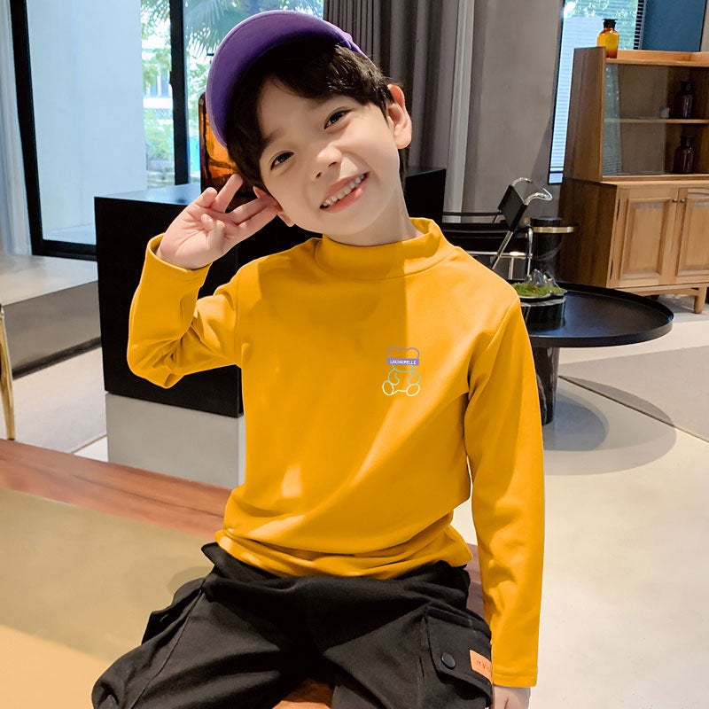 Children'S Base Shirt Half High Collar Boys' Warm Inner Long Sleeve T-Shirt Double-Sided T-Shirt - Image 1