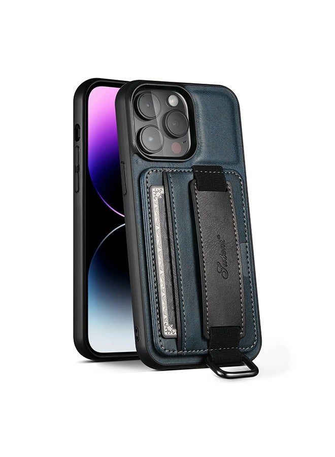Suteni iPhone 15 Pro Wallet Case Cover with Phone Holder and Hand Strap, Anti-scratch Shockproof Protective Leather Kickstand Card Slots Back Case Accessories Protection Protector for iPhone 15 Pro  - Image 1