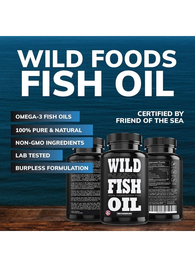 Wild Foods - Wild Fish Oil Omega 3 Supplement ; Dpa Dha & Epa Wild Menhaden Caught U.S. Processed ; Nongmo & Gluten Free Health Supplements ; Nutritional Support ; 120 Capsules - Image 1
