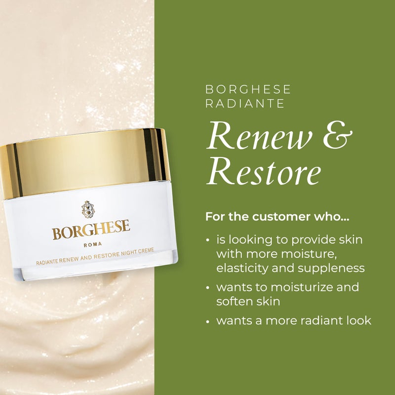 Borghese Radiante Renew & Restore Night Creme - Hydrating Barrier Night Cream with Castor Oil, Shea Butter, & Vitamin B3, for All Skin Types - Image 5