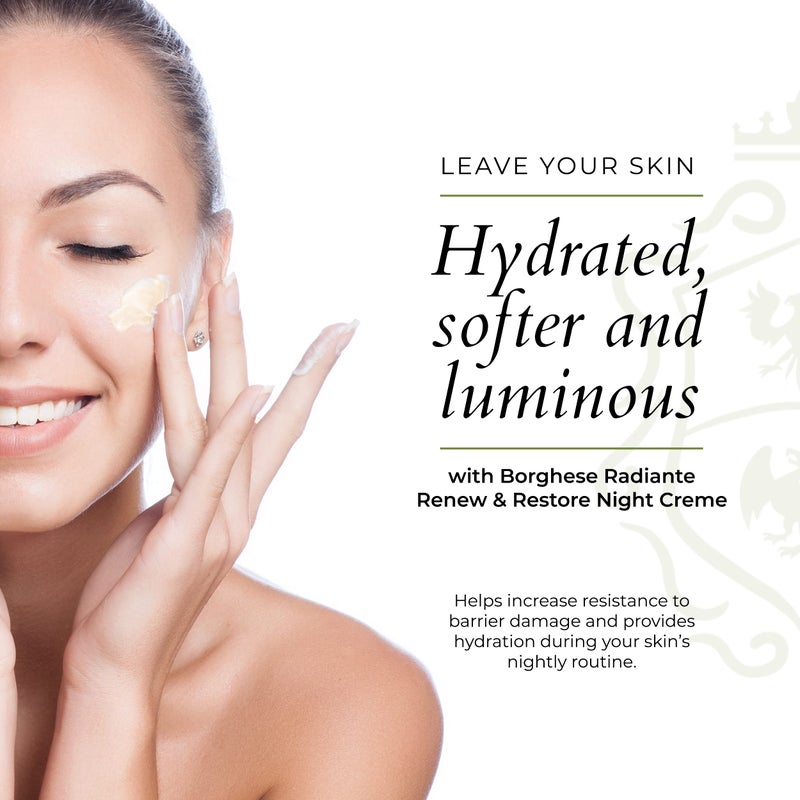 Borghese Radiante Renew & Restore Night Creme - Hydrating Barrier Night Cream with Castor Oil, Shea Butter, & Vitamin B3, for All Skin Types - Image 2