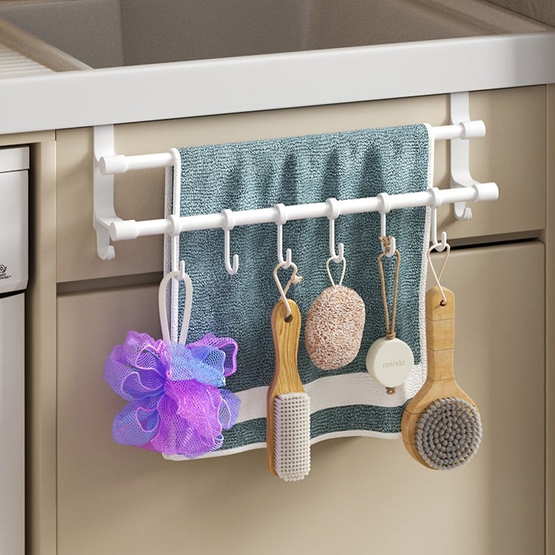 1 Piece White Double Rod Towel Rack With Hook No Drill Bathroom Vanity Installation Hand Towel Face Towel Bath Pouf Hanging Organizer - Image 1