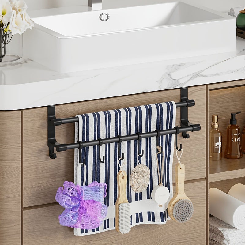 1 Piece White Double Rod Towel Rack With Hook No Drill Bathroom Vanity Installation Hand Towel Face Towel Bath Pouf Hanging Organizer - Image 4