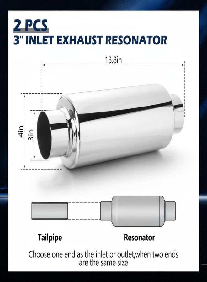 Relaxweex 2 Pcs 3" Inlet Exhaust Resonator, 3" Inlet 3" Outlet 13.8" Overall Length Muffler Resonator Stainless Steel - Image 2