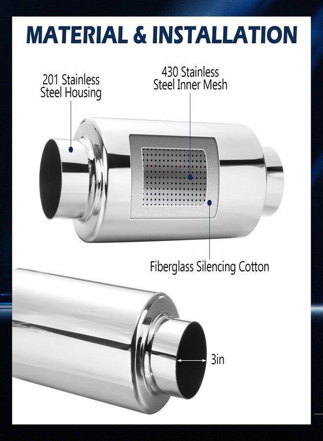 Relaxweex 2 Pcs 3" Inlet Exhaust Resonator, 3" Inlet 3" Outlet 13.8" Overall Length Muffler Resonator Stainless Steel - Image 3