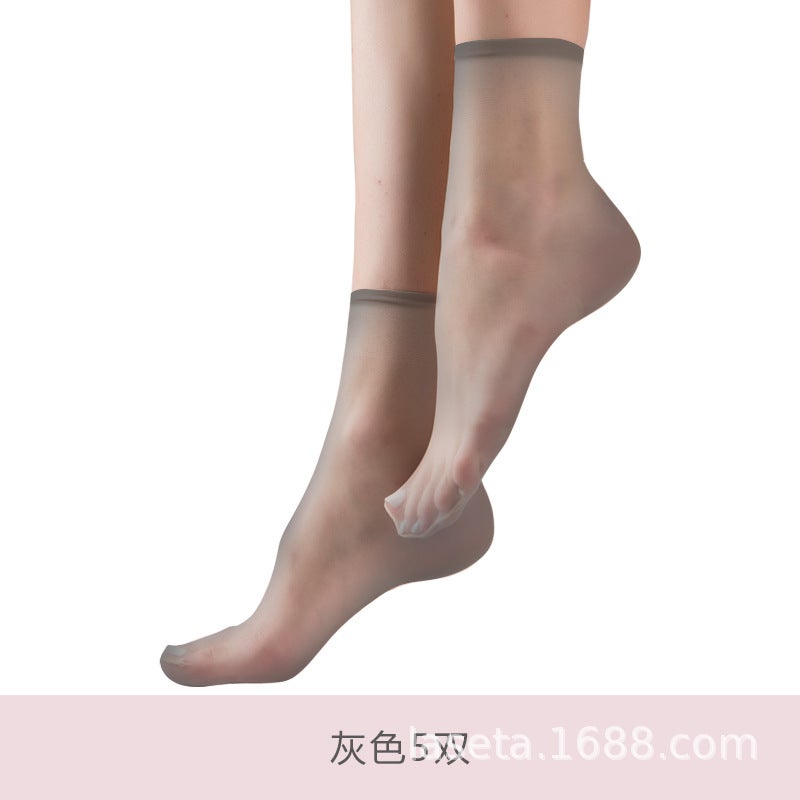 Landa 0D Toe Sheer Nude Seamless Stockings Crystal Short Socks Grey 5 Pair 12016