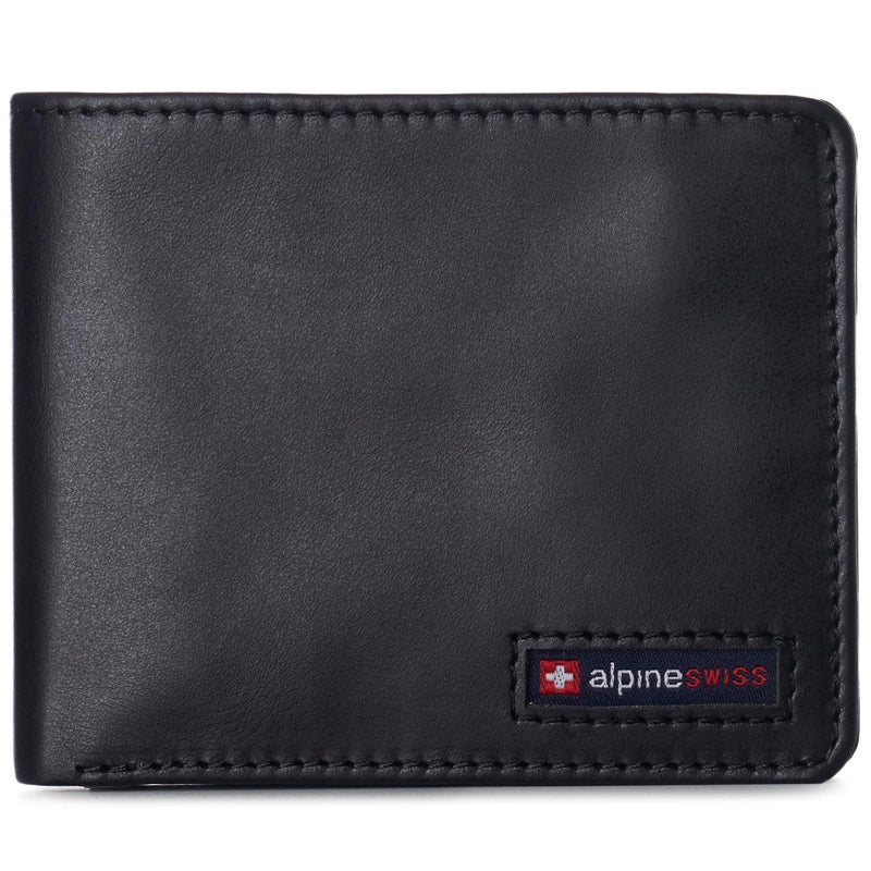 Alpine Swiss Mens Wallet for Men | RFID Protected Leather Mens Wallet | Spencer Bifold with Divided Bill Section | Gift Box | 2 ID Windows | 14 Card Storage Pockets for Organization Glossy Nappa Black - Image 1
