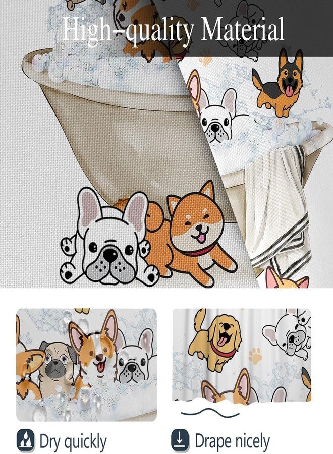Coxila Cute Raining Dogs Shower Curtain 36x72 Inch Stall Half Mini Size Stand up Kids Cartoon Corgi Animal Pattern Colorful Funny Pets Paw Bathroom Polyester Fabric 7 Pack Hooks - Image 3