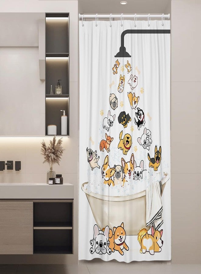Coxila Cute Raining Dogs Shower Curtain 36x72 Inch Stall Half Mini Size Stand up Kids Cartoon Corgi Animal Pattern Colorful Funny Pets Paw Bathroom Polyester Fabric 7 Pack Hooks - Image 4