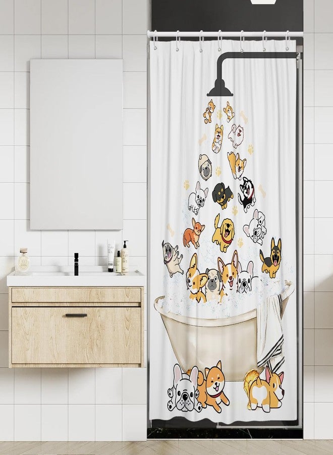 Coxila Cute Raining Dogs Shower Curtain 36x72 Inch Stall Half Mini Size Stand up Kids Cartoon Corgi Animal Pattern Colorful Funny Pets Paw Bathroom Polyester Fabric 7 Pack Hooks - Image 1