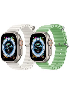 Silicone Ocean Band Strap Snow White Silicone Ocean Band Strap Mint Green Set of 2 for Apple Watch Ultra 8 49mm