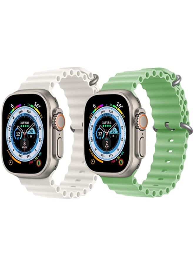vesus - Silicone Ocean Band Strap Snow White Silicone Ocean Band Strap Mint Green Set of 2 for Apple Watch Ultra 8 49mm - Image 1