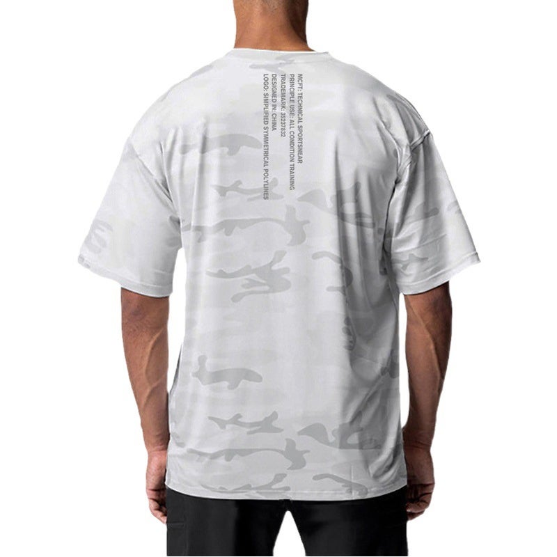 Muscle fitness men''s sports short sleeve fashion round neck T-shirt quick-drying men''s breathable camouflage training clothes loose casual - Image 2