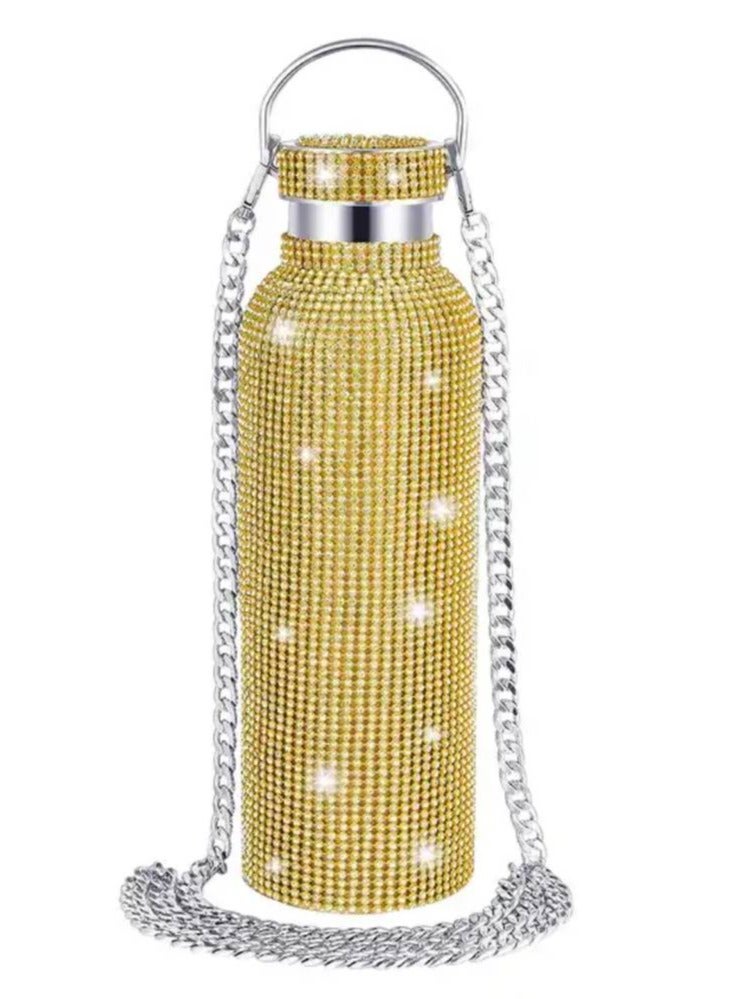 AROAQ 500ml Glitter Tumbler Thermal with Chain Bling Bottle with Lids Stainless Steel for Women Girl Water Bottle - Image 1