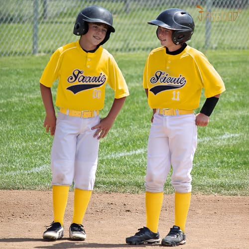 JASGOOD Baseball Socks and Belt for Youth Adult Softball Socks and Belt Combo Elastic Belt for Men, Yellow - Image 2
