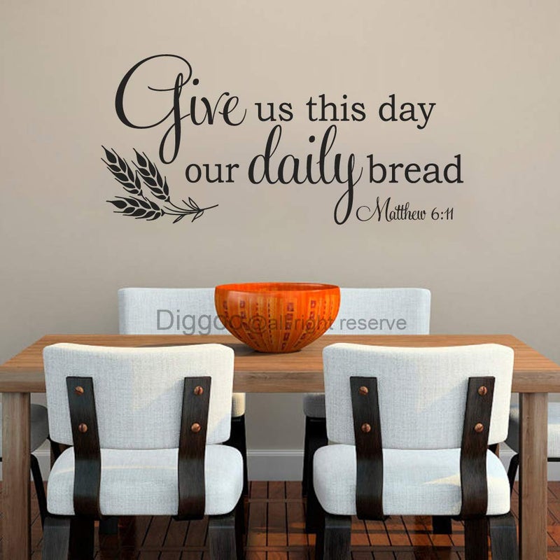 Diggoo Bible Verse Decal Christian Quote Give Us This Day Our Daily Bread Matthew 6 11 Kitchen Decor Black 14 h x 30 w 