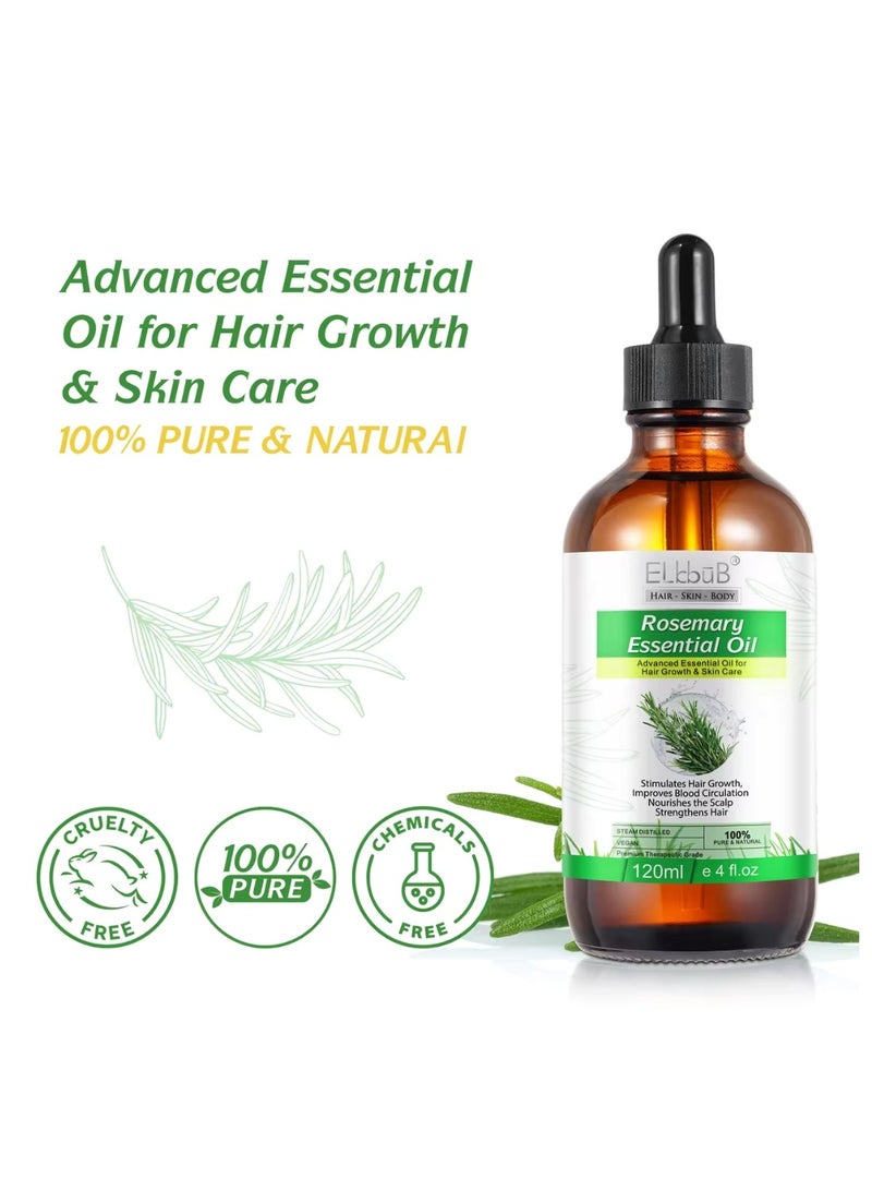 ELBBUB 120ml Rosemary Essential Oil  for Hair Growth Pure Organic Rosemary Oil for Dry Damaged Hair and Growth Hair Scalp Oil  Pure and Natural Premium Quality Oil Hair Loss Treatment Oil for Men and Women - Image 2