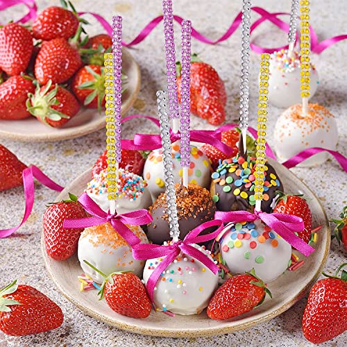 MGWOTH 25 PCS Bling Cake Pop Paper Sticks, Glitter Rhinestone Lollipop Treat Sucker Sticks, Diamond Wrap Candy Holder for Chocolate Fruit Marshmallow Dessert Wedding Showers Buffet Table Party Christmas - Image 5