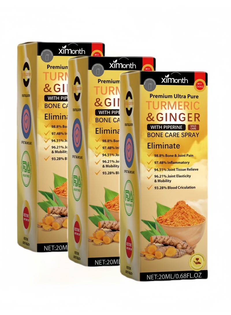Ximonth 3-Pack Turmeric & Ginger Bone Care Spray 20ml, Natural Joint & Muscle Pain Relief Spray with Piperine, Relieves Inflammation & Improves Mobility - Image 1