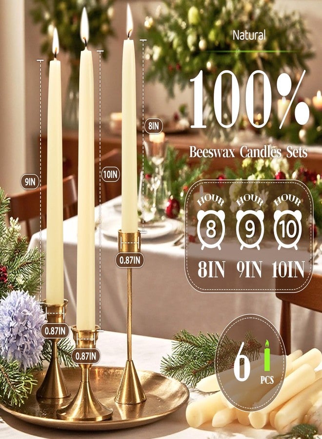 MAKALONE Beeswax Taper Candles 8in 9in 10in Set of 6,Pure White Beeswax Candle Sticks,|8+||9+||10+| Hours Long Burning Natural Bees Wax Candles for Home,Dripless Smokeless Tapered Candlesticks for Dinner - Image 2