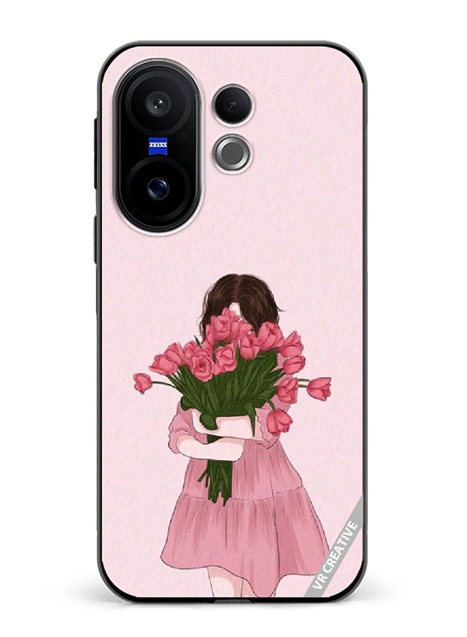 Protective Case Cover For Vivo X200 FE Girl Hugging Bouquet Design Multicolour
