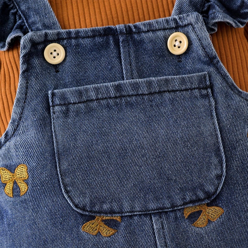 FOCICI 18 Month Girl Clothes Romper Infant Jeans Adjustable Suspender Overalls Cute Headband 3Pcs Fall Winter Outfits Set Brown - Image 5