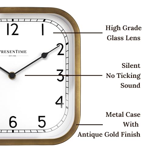 Presentime & Co 10" Anton Vintage Square Clock, Silent No Ticking, Wall & Mantel 2 in 1 Clock, Desk and Shelf Clock, Tabletop Décor, Antique Hamilton Gold - Image 2