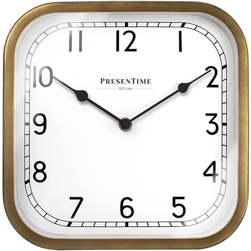 Presentime & Co 10" Anton Vintage Square Clock, Silent No Ticking, Wall & Mantel 2 in 1 Clock, Desk and Shelf Clock, Tabletop Décor, Antique Hamilton Gold - Image 1