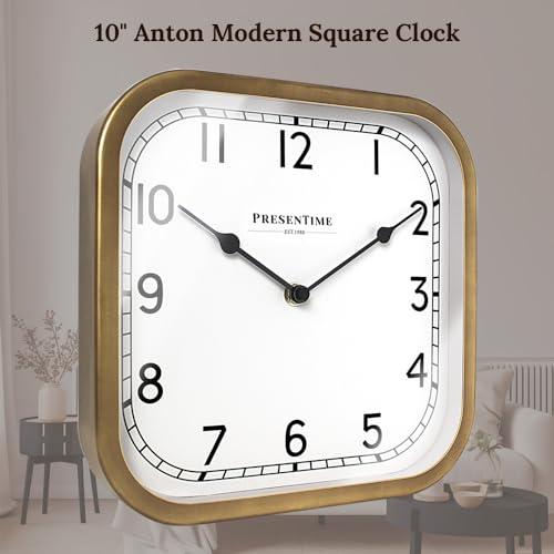Presentime & Co 10" Anton Vintage Square Clock, Silent No Ticking, Wall & Mantel 2 in 1 Clock, Desk and Shelf Clock, Tabletop Décor, Antique Hamilton Gold - Image 3
